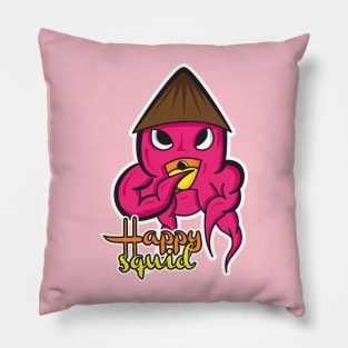 happy squid cartoon Pillow