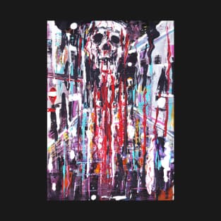 Creepy Abstract Impasto Skull City Street Painting T-Shirt