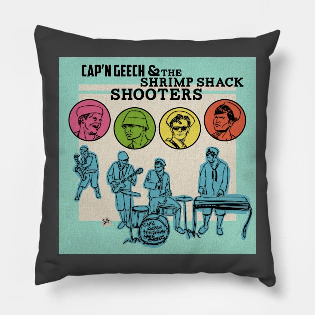 Cap'n Geech & the Shrimp Shack Shooters Pillow by TheObscureGentlemen