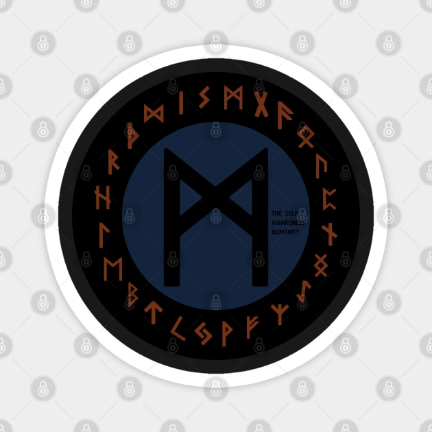 Blue Mannaz Elder Futhark Rune | Viking | Pagan Symbol Magnet by DepicSpirit