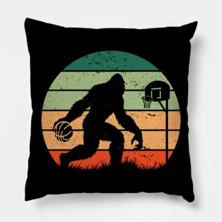 Bigfoot Sasquatch Playing Basketball Vintage Sunset Sport Pillow