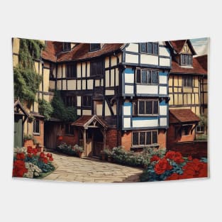 Shakespeare's Birthplace Stratford-upon-Avon Vintage Travel Tourism Poster Tapestry