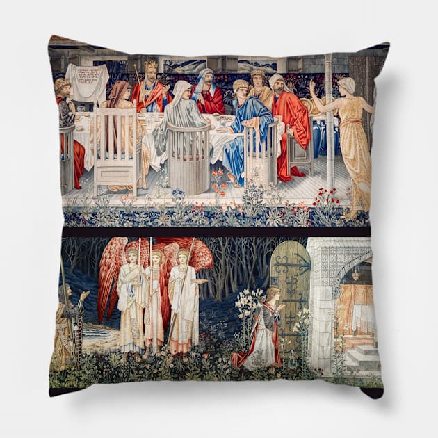 Quest for the Holy Grail,Knights of the Round Table ,Strange Damsel,Vision of the Angels to Galahad,Bors and Perceval Pillow by BulganLumini