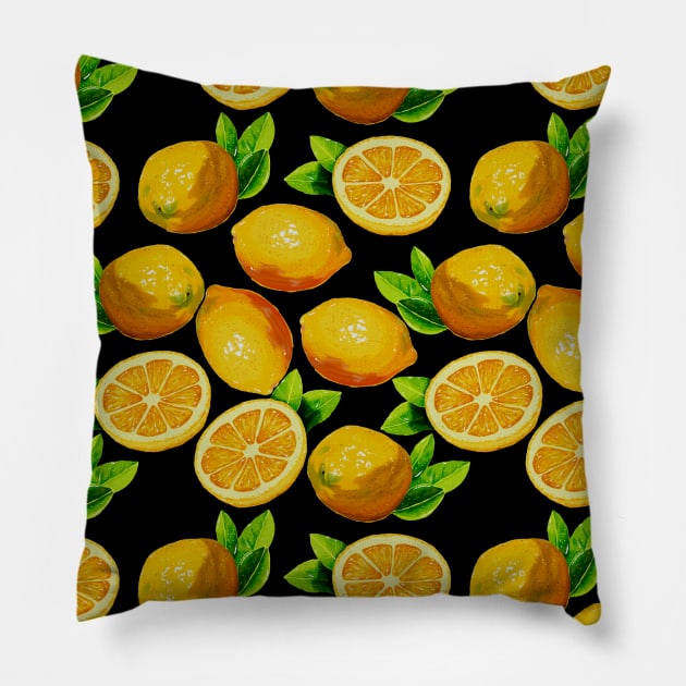 Cute Yellow Lemons Citrus Fruit Food Pattern Gift Pillow by Freid