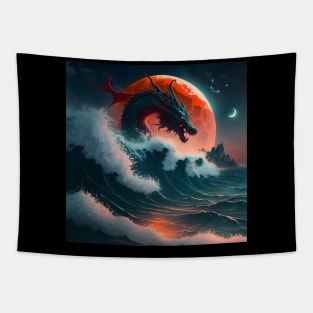 Dragon Flying over the Moon and the Ocean Tapestry