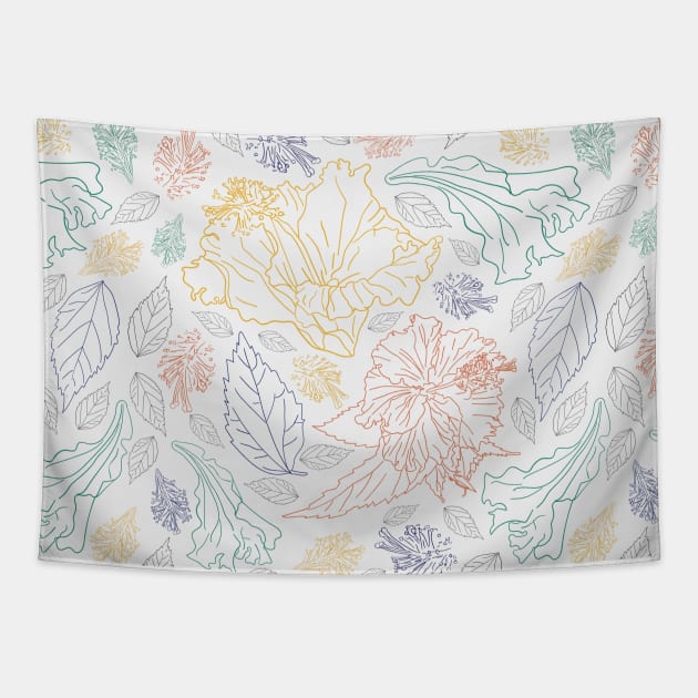 Coloful leaves and flowers on white plain background Tapestry by Earthy Planty