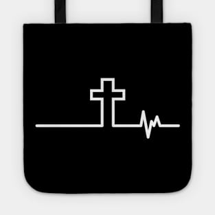 Cross Heartbeat 2 - White on Black Tote