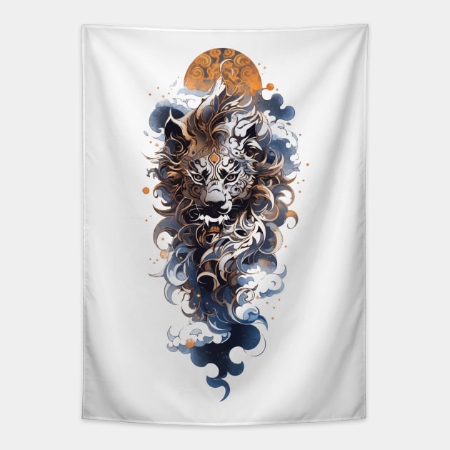 A chinese lion and zodiac stars Tapestry by etherElric