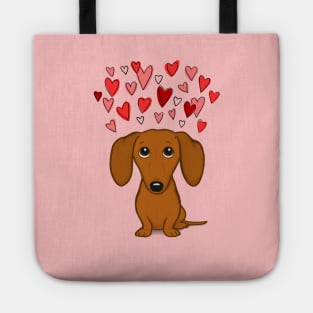 Cute Dog | Dachshund with Valentine Hearts | Wiener Dog Cartoon Tote