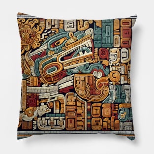 Mystical Echoes: Maya Art Revived in Vibrant Illustrations Pillow