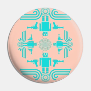 Retro Robots & Ray Guns Laser Guns Robot Vintage Tropical Style Mid Mod Antique Peach Teal Pin