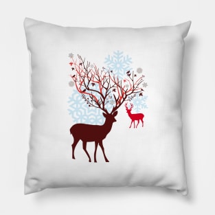 Christmas deer with tree branch antlers and birds Pillow