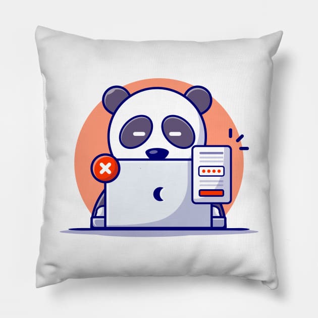 Cute Panda Working With Laptop And Forgot The Password Pillow by Catalyst Labs