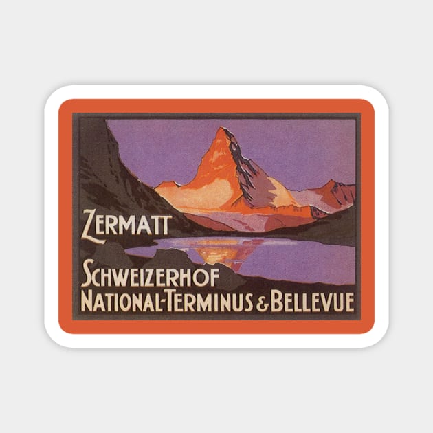 Vintage Travel Poster with the Matterhorn Magnet by MasterpieceCafe