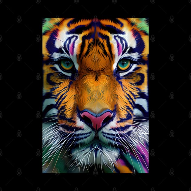 Pop Art Tiger Face In Vibrant Colors - A Unique and Playful Art Print For Animal Lovers by Whimsical Animals