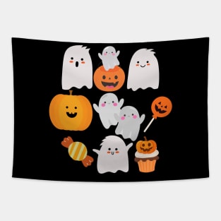 Happy Halloween, cute ghost and pumpkins. Tapestry