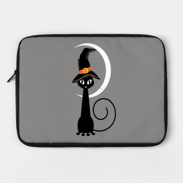 Vintage Scary Halloween Black Cat Costume Witch Hat Moon T Shirt