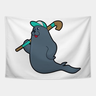 Seal at Hockey with Hockey stick Tapestry