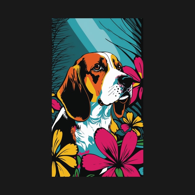 Beagle Dog Vibrant Tropical Flower Tall Retro Vintage Digital Pop Art Portrait 2 by ArtHouseFlunky