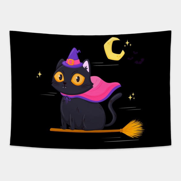 Halloween Cat witch Cute halloween kitten for kids & adults Tapestry by FunnyUSATees