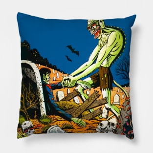 The Screaming Skull Cemetery Graves Zombie Beware Chilling Tales of Horror Retro Vintage Comic Pillow