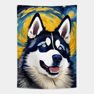 Siberian Husky Painting Dog Breed in a Van Gogh Starry Night Art Style Tapestry