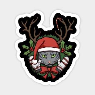 Gray Christmas Cat Magnet