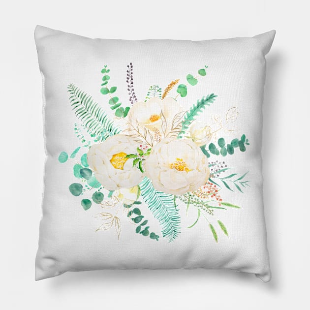 white peony flower arrangement Pillow by colorandcolor