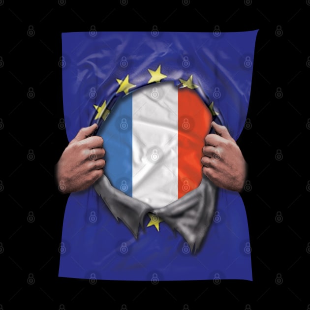 France Flag European Union Flag Ripped Open - Gift for French From France by Country Flags