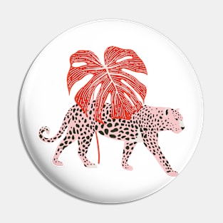 Leopard with monstera leaf Pin