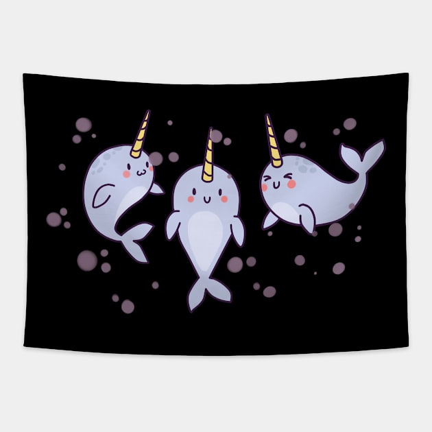 Cute Narwhal Gift Kids And Adults Ocean Life Print Tapestry by Linco