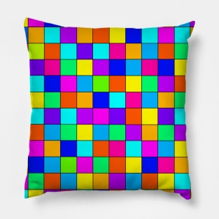 Random Colorful Squares With Black Lines Pillow