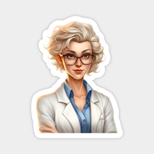 Cartoon Style Portrait - Woman Doctor/Scientist/Lab Worker Magnet