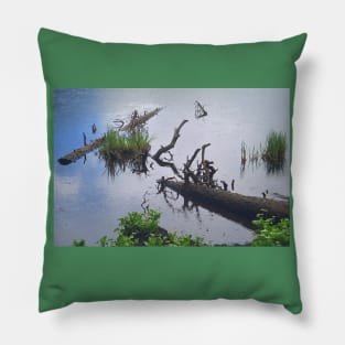 Water Scene with Dead Logs Pillow