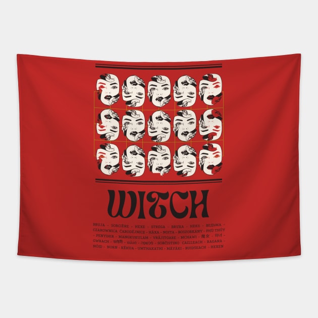 Witch in Different Languages Tapestry by Golden Eagle Design Studio