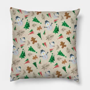 Winter Wonderland Delights: A Festive Gingerbread and Snowman Soiree Pillow