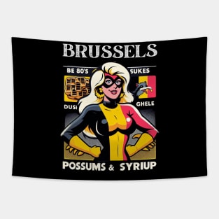 Brussels Female Comic Book Superhero Possums Waffles Syrup Belgium Tapestry