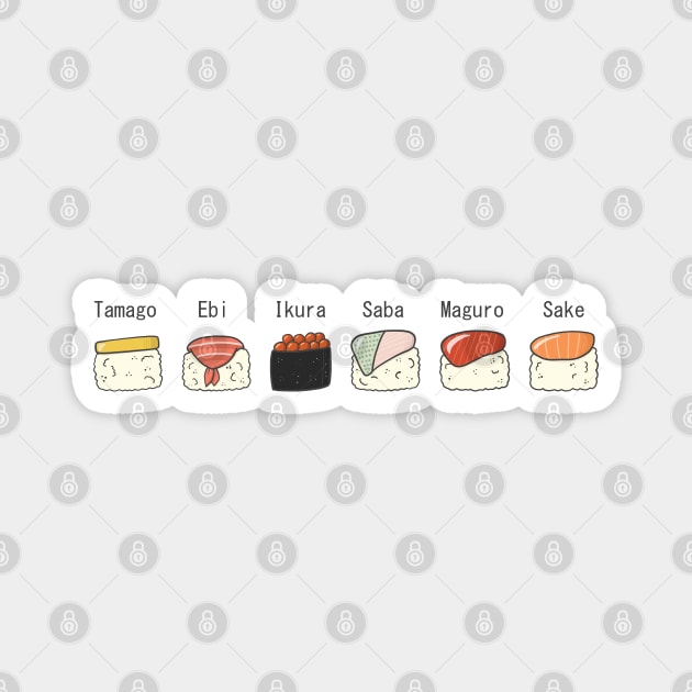 Different types of Sushi Illustration Magnet by MariOyama