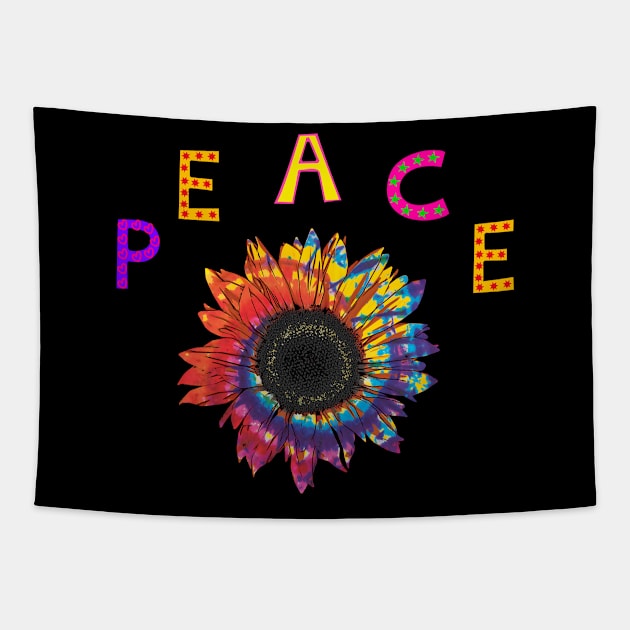 Peace with colorful sunflower Tapestry by JodyzDesigns