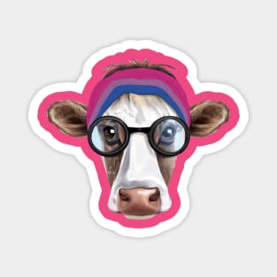 Subtle Bisexual Bi Flag Color Cow with Headband Bandana Magnet