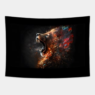 Lion on fire, generative AI Tapestry