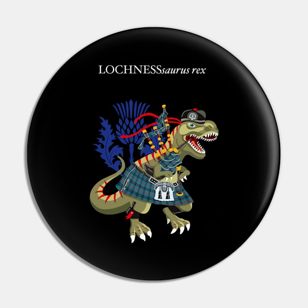 Clanosaurus Rex LOCHNESSsaurus rex Plaid Lochness Loch Ness Monster Scotland Ireland Family Tartan Pin by BullShirtCo