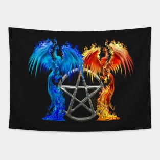 Fantasy Fire And Ice Phoenix Silver Pentagram Tapestry