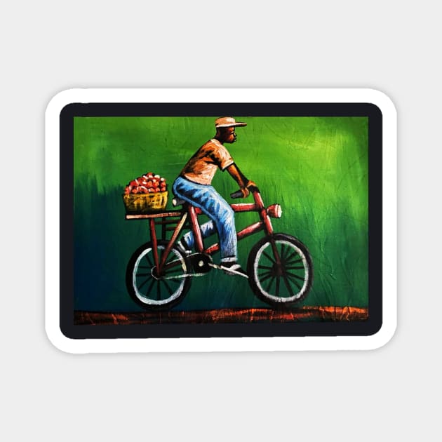 African Man riding Bicycle, African Artwork Magnet by logiamerch