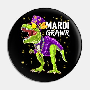 Mardi Grawr T Rex Dinosaur Mardi Gras Bead Costume Kids Pin