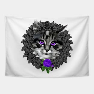 Cat Purple Rose Wreath Tapestry