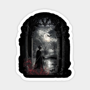 Skeleton Red Flames in Gothic Arch Dark Horror design Magnet