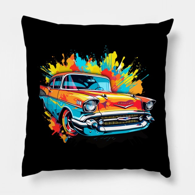 1957 Chevy Classic Hot Rod '57 Vintage Car HotRod Pillow by Tees 4 Thee