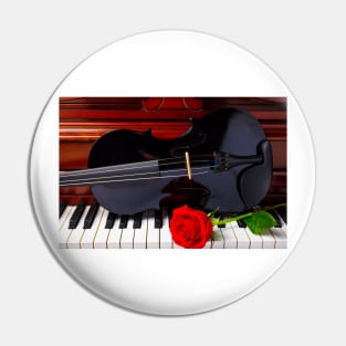 Red Rose And Black Violin Pin