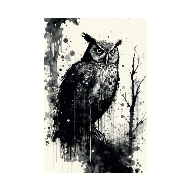 Owl Ink Painting by TortillaChief